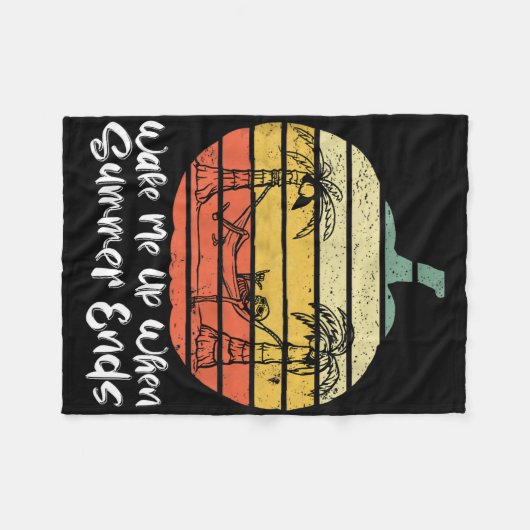 Wake Me Up When Summer Ends Funny Skeleton Hallowe Fleecedecke (Vorderseite (Horizontal))