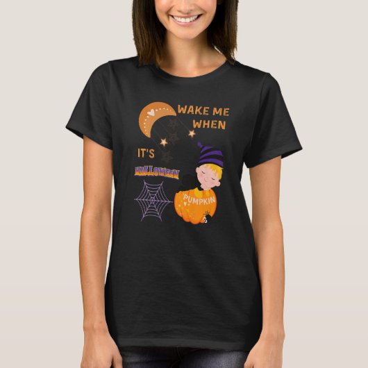 Wake Me When Its Halloween Cute Pumpkin Sleeping K T-Shirt (Vorderseite)