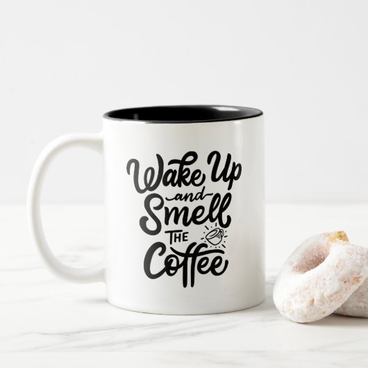 Wake Up and Smell the Coffee, Zweifarbige Tasse (Mit Donut)