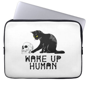 Wake Up Human - Funny Cat With Skull Laptopschutzhülle