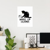 Wake Up Human - Funny Cat With Skull Poster (Heimbüro)