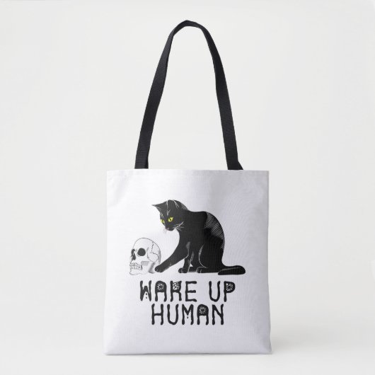 Wake Up Human - Funny Cat With Skull Tasche (Vorderseite)