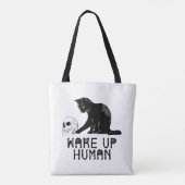 Wake Up Human - Funny Cat With Skull Tasche (Rückseite)