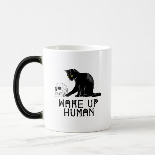 Wake Up Human - Funny Cat With Skull Verwandlungstasse (Links)