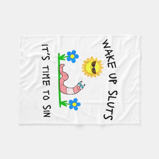 Wake Up S It's Time To Sin Funny Animal Meme  Fleecedecke (Vorderseite (Horizontal))