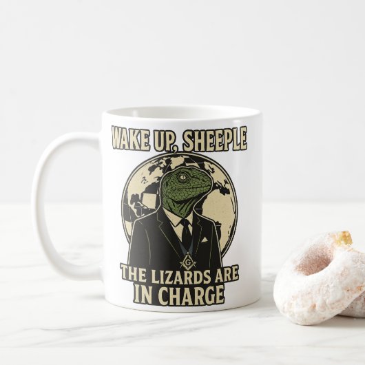 Wake Up Sheeple Lizard Rulers Parody Kaffeetasse (Mit Donut)