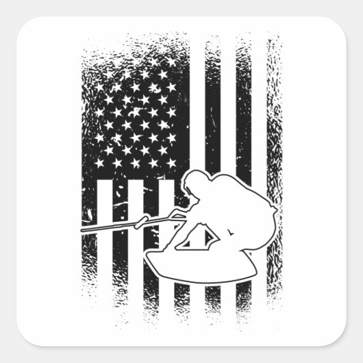 Wakeboard American Flag Wakeboarding Wakeboarder Quadratischer Aufkleber (Vorderseite)