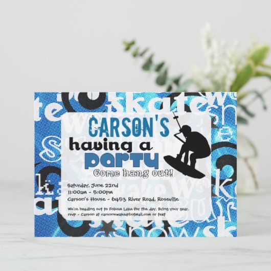 Wakeboard-Party Einladung (Stehend Vorderseite)