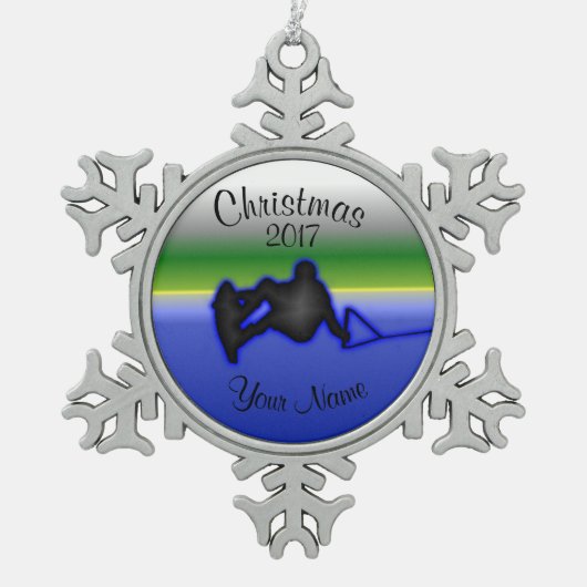 Wakeboard Zinn-Schneeflocke-Weihnachtsverzierung Schneeflocken Zinn-Ornament (Vorderseite)