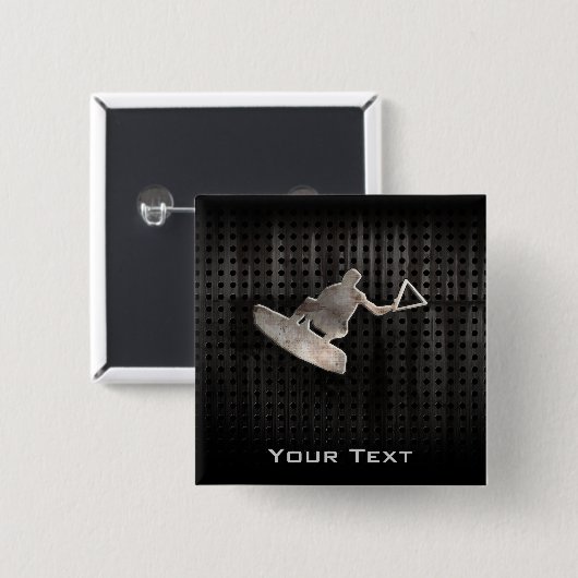 Wakeboarder; Cooles Schwarzes Button (Vorne & Hinten)