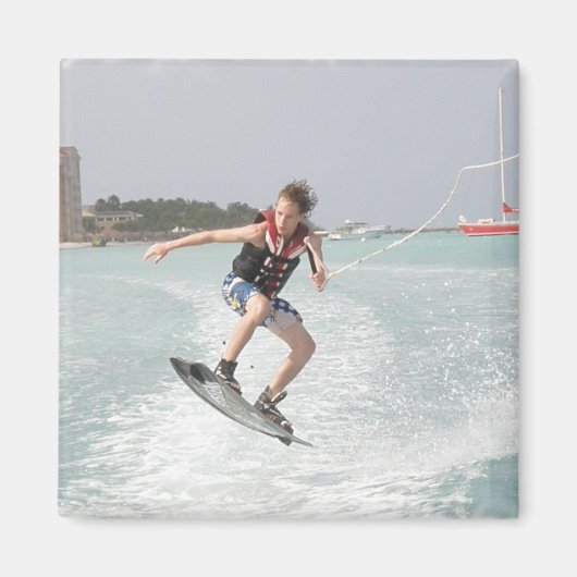 Wakeboarder Jumping Square Magnet (Vorne)