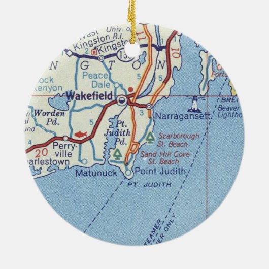 Wakefield RI Vintage Karte Keramik Ornament (Hinten)