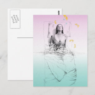 Waking up Woman Swimming Pastel colors Surreal art Postkarte
