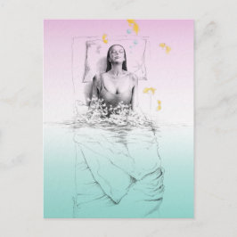 Waking up Woman Swimming Pastel colors Surreal art Postkarte