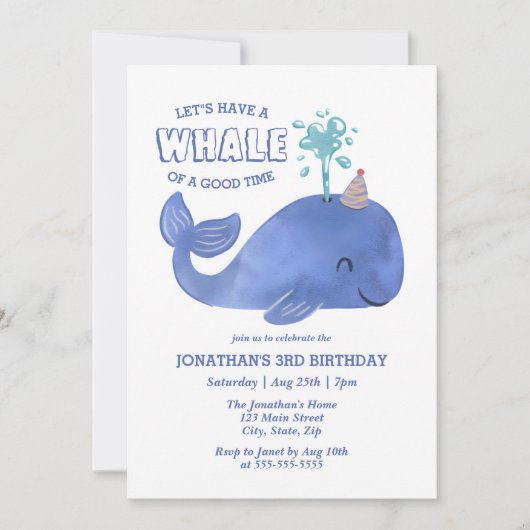 Wal einer Zeit Niedlichen Party Hut Weißer Geburts Einladung (Vorderseite)