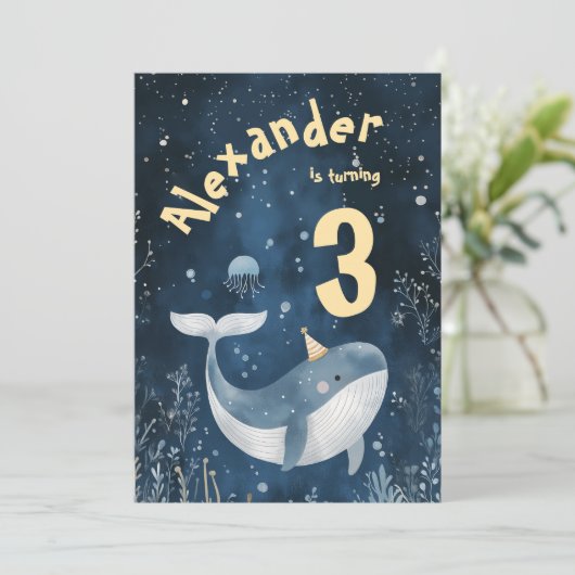 Wal eines Time Ocean Kindergeburtstag Einladung (Stehend Vorderseite)