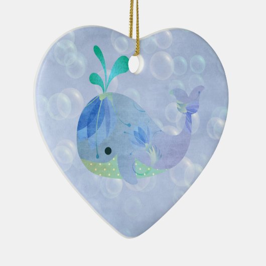 Wal-Fisch-Baby-Geburts-Mitteilungs-Herz Keramikornament (Rechts)