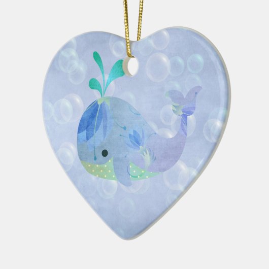 Wal-Fisch-Baby-Geburts-Mitteilungs-Herz Keramikornament (Links)