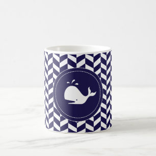 Wal-Geschichten-Marine u. weiße Kaffeetasse