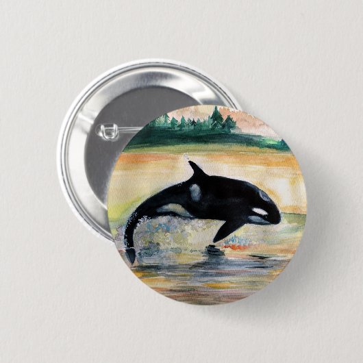Wal im Jump Wild Orca Round Abzeichen Button (Vorne & Hinten)