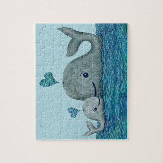 Wal-Mama-und Baby-Schwimmen im Meer Puzzle