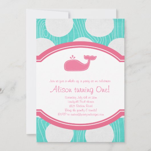 Wal-Polka-Punkt-Pool-Party-Aqua und rosa modernes Einladung (Vorderseite)