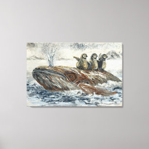 Wal-Reiter Whimsical Wal und Pinguin Ozean Leinwanddruck