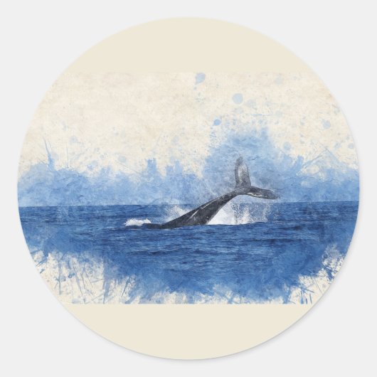 Wal Schwanz Wasser Tier Kunst Runder Aufkleber (Vorderseite)