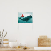 Wal & Segelboot – Minimale Ozeankunst Poster (Küche)