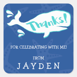 Wal-Spritzen   danken Ihnen Geburtstags-Aufkleber Quadratischer Aufkleber