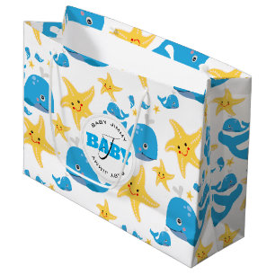 Wal & Starfish Cartoon Monogramm-Muster Große Geschenktüte