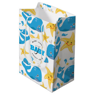 Wal & Starfish Cartoon Monogramm-Muster Mittlere Geschenktüte