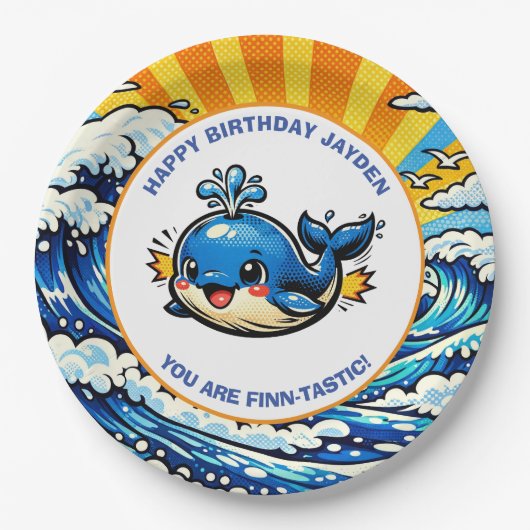 Wal-Themen-Meerjungling-Jungen-Geburtstagsfeier Pappteller (Vorderseite)