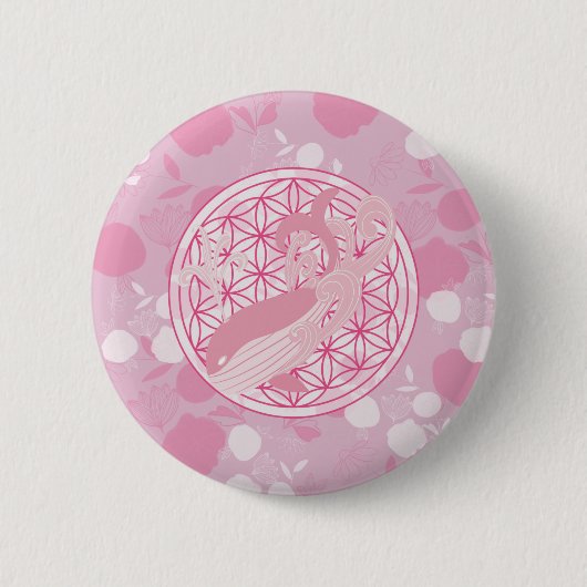 Wal,Tier Totem,Zen,Chakra,Blume des Lebens Button (Vorderseite)
