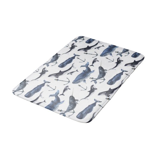 Wal- und Ankermuster Badematte (Schrägansicht)