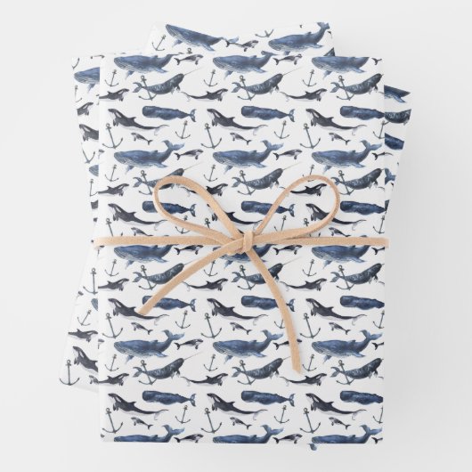 Wal- und Ankermuster Geschenkpapier Set (Beispiel)