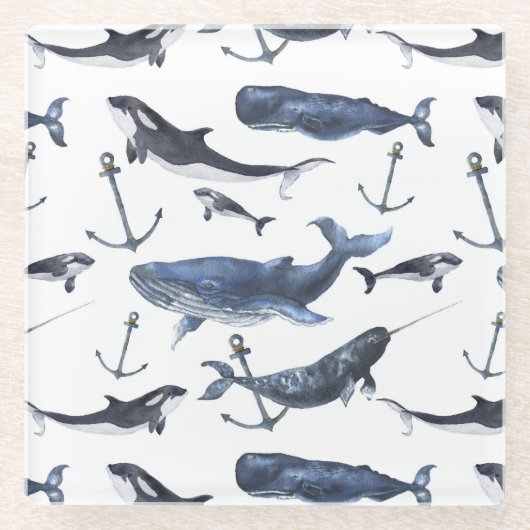 Wal- und Ankermuster Glasuntersetzer (Vorderseite)