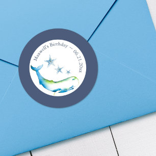 Wal und Starfish Blau Runder Aufkleber