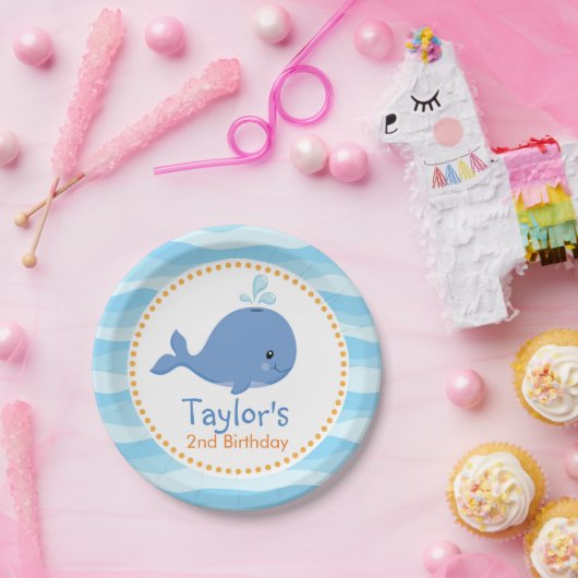 Wal (unter dem Meer) Personalisierter Junge Geburt Pappteller (Party)