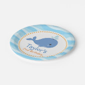 Wal (unter dem Meer) Personalisierter Junge Geburt Pappteller (Schrägansicht)