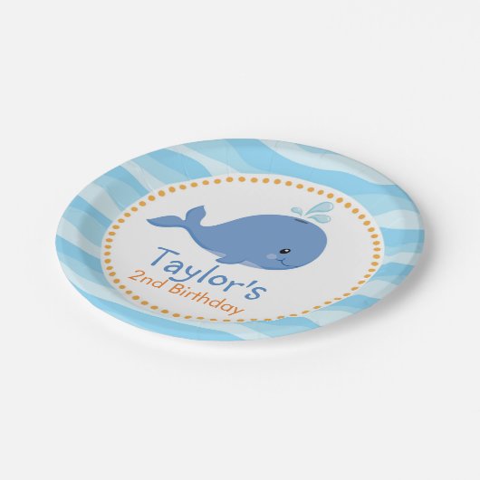 Wal (unter dem Meer) Personalisierter Junge Geburt Pappteller (Schrägansicht)