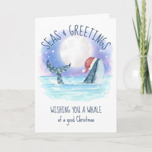 Wal-Weihnachtsmann Meer Mond & Sterne Nautisches W Feiertagskarte