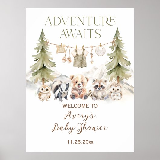Wald-Abenteuer Oh-Junge-Baby-Party Poster (Vorne)