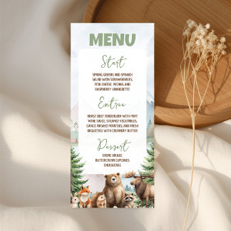 Wald-Abenteuer wartet auf Menu 4x9 Menükarte