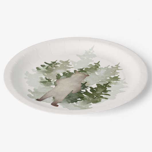 Wald-Adventure Gender Neutral-Baby-Dusche Pappteller (Schrägansicht)