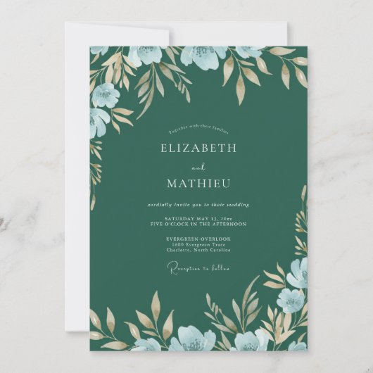 Wald Azur Bemalte Hochzeit Einladung (Vorderseite)