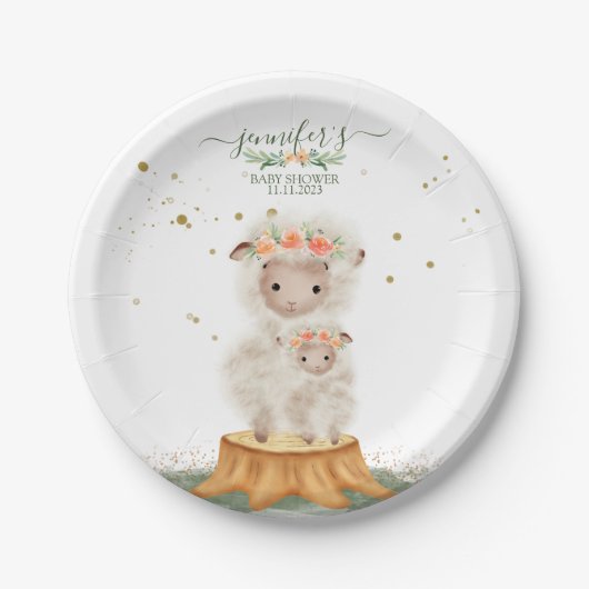 Wald-Baby-Dusch-Feierparty Schafe Pappteller (Vorderseite)