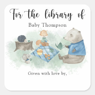 Wald-Baby-Party Buchgeschenkkarte, Bücher für Baby Quadratischer Aufkleber