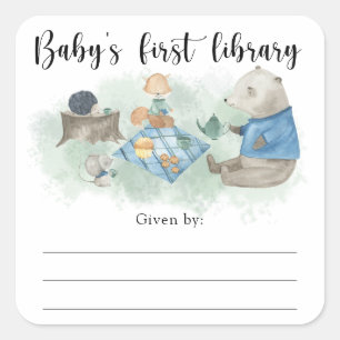 Wald-Baby-Party Buchgeschenkkarte, Bücher für Baby Quadratischer Aufkleber