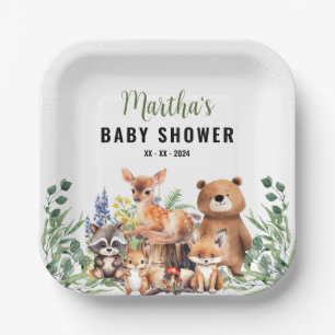 Wald-Baby-Shower-Einladung Waldtiere Pappteller
